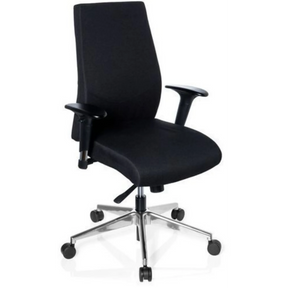 Professionel kontorstol PRO-TEC 250 i sort med armlæn og sølvfarvet stjernefod med hjul fra hjh OFFICE