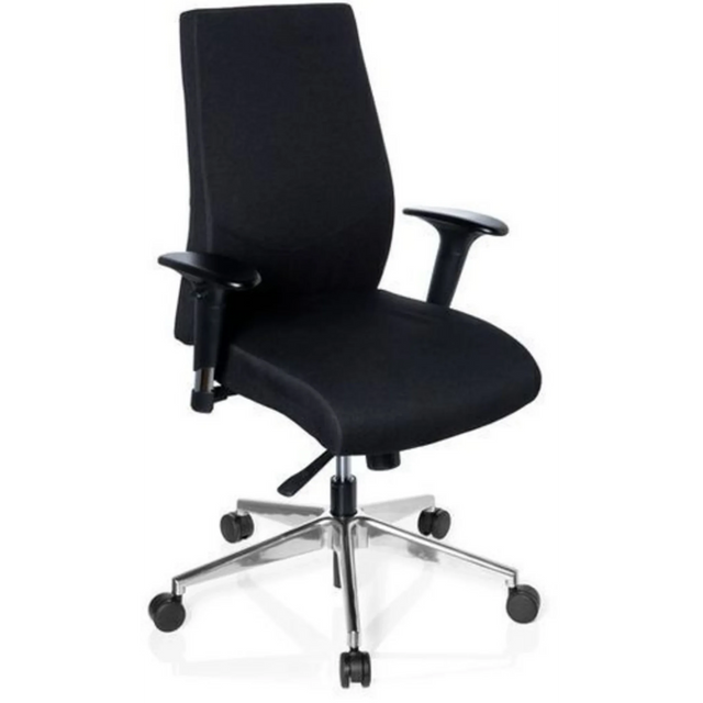 Professionel kontorstol PRO-TEC 250 i sort med armlæn og sølvfarvet stjernefod med hjul fra hjh OFFICE