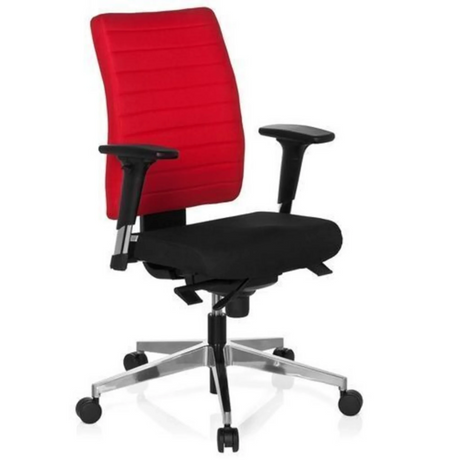 Professionel kontorstol PRO-TEC 350 i sort-rød med armlæn og aluminiumsfodkryds fra hjh OFFICE