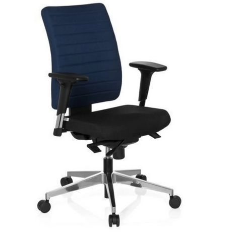 Professionel kontorstol PRO-TEC 350 i blå og sort med armlæn og aluminiumsfodkryds fra hjh OFFICE