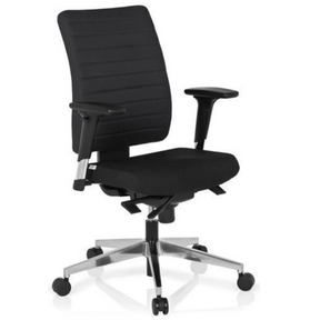 Professionel kontorstol PRO-TEC 350 med sort betræk, armlæn og et sølvfarvet fodkryds fra hjh OFFICE