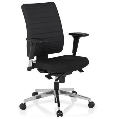 Professionel kontorstol PRO-TEC 350 med sort betræk, armlæn og et sølvfarvet fodkryds fra hjh OFFICE