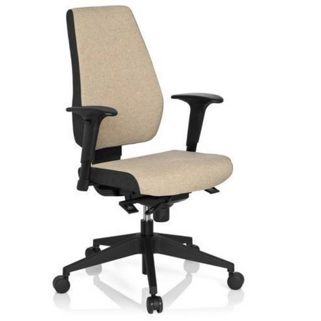 Professionel kontorstol PRO-TEC 500 med beige stofbetræk, sorte armlæn og stjernefod med hjul fra hjh OFFICE