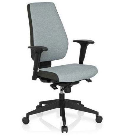 Professionel kontorstol PRO-TEC 500 med grå polstring, sorte armlæn og stjernefod med hjul fra hjh OFFICE
