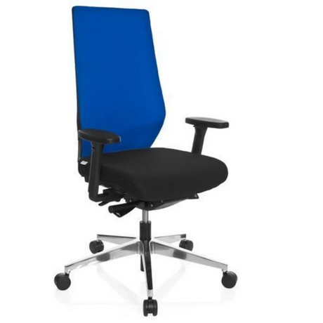 Professionel kontorstol PRO-TEC 700 i sort og blå med armlæn og aluminiumsfodkryds fra hjh OFFICE