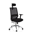 Professionel kontorstol PROFONDO PRO i sort med netryglæn, nakkestøtte og sølvfarvet fodkryds fra hjh OFFICE