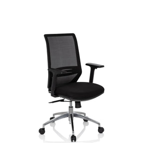 Sort Professionel kontorstol PROFONDO med netryglæn og poleret fodkryds fra hjh OFFICE