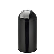 Sort Papirkurv PUSH 35L med blank overflade og sølvfarvet tryklåg fra hjh OFFICE