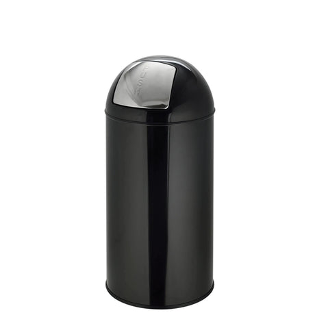 Sort Papirkurv PUSH 35L med blank overflade og sølvfarvet tryklåg fra hjh OFFICE