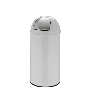 Hvid Papirkurv PUSH 35L med blank overflade og sølvfarvet push-låg fra hjh OFFICE