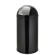 Sort Papirkurv PUSH 50L med blank overflade og sølvfarvet tryklåg fra hjh OFFICE