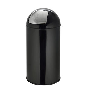 Sort Papirkurv PUSH 50L med blank overflade og sølvfarvet tryklåg fra hjh OFFICE