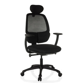 Professionel kontorstol RI-COVER i sort med netryglæn, nakkestøtte og armlæn fra hjh OFFICE