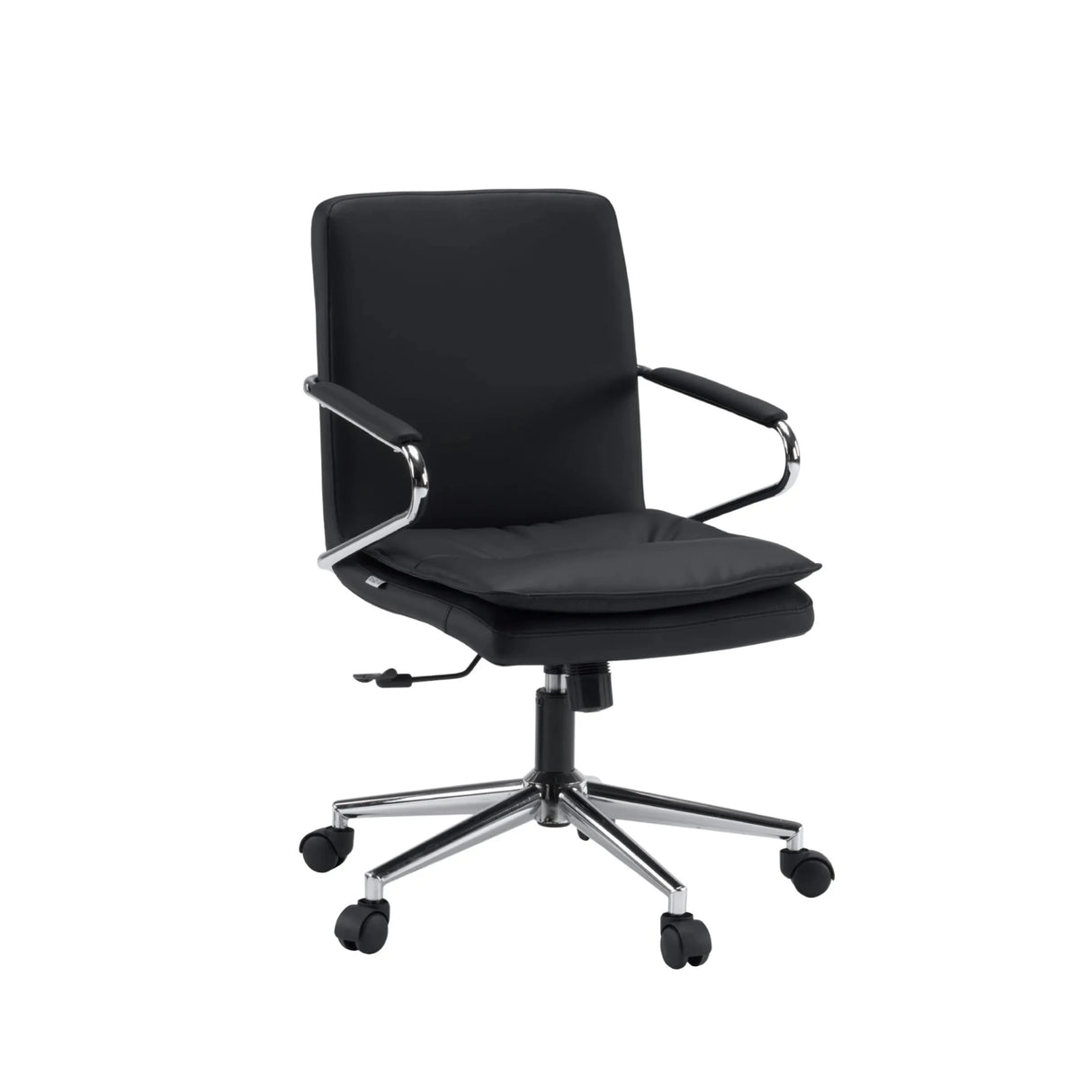 Sort Home Office kontorstol Rovento med armlæn i krom og fem hjul fra hjh OFFICE
