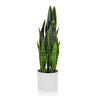 Kunstige plante SANSEVIERIA i grøn med lange blade i en hvid overpotte fra hjh OFFICE