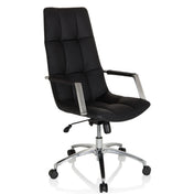 Sort læder Home Office chefstol SARANTO PRO med syninger og aluminiumsfodkryds fra hjh OFFICE