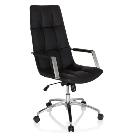 Sort læder Home Office chefstol SARANTO PRO med syninger og aluminiumsfodkryds fra hjh OFFICE