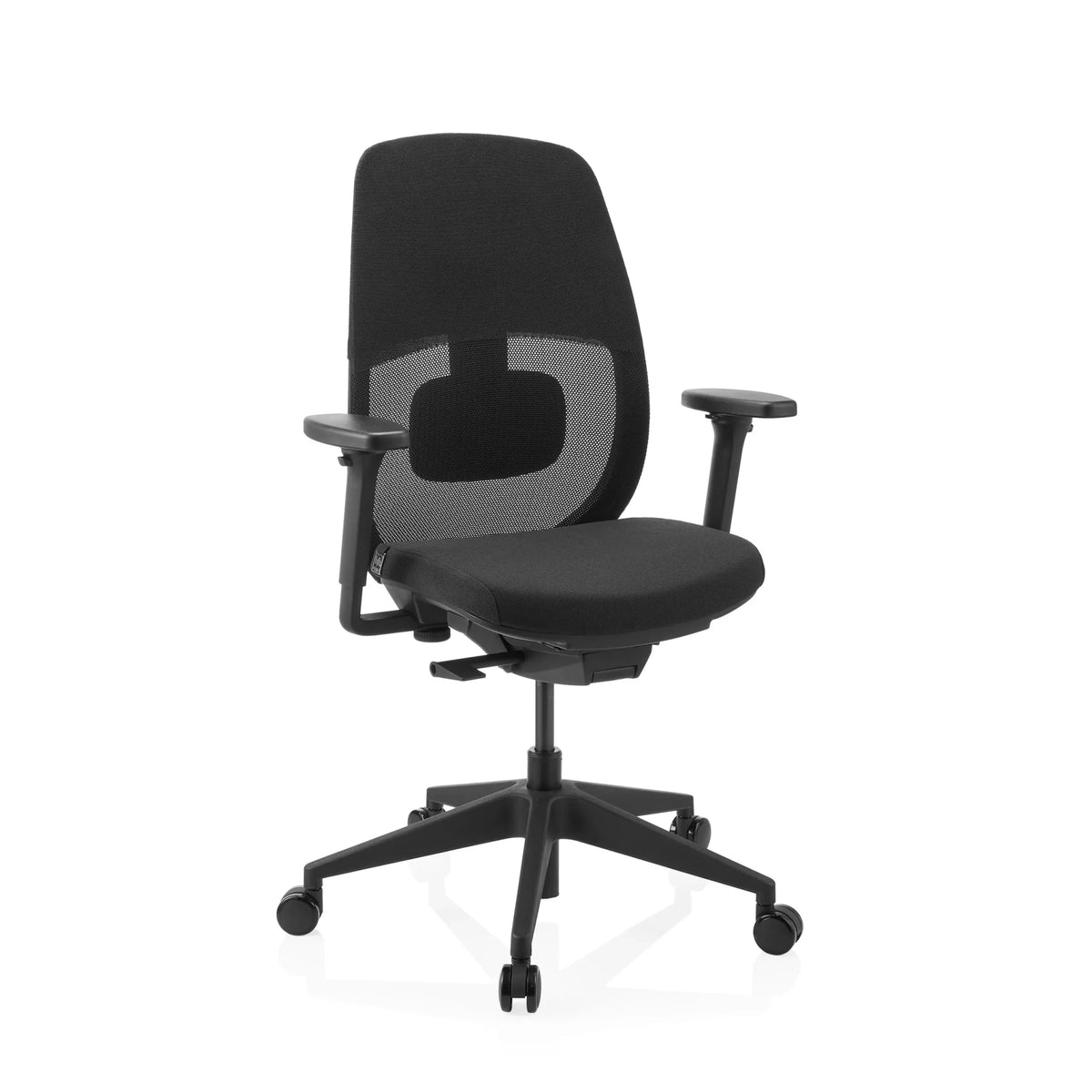 Sort Professionel kontorstol Skandis med netryglæn, armlæn og hjul fra hjh OFFICE
