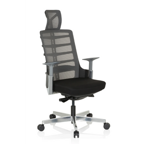High End kontorstol SKARIF i sort og grå med netryglæn og nakkestøtte fra hjh OFFICE