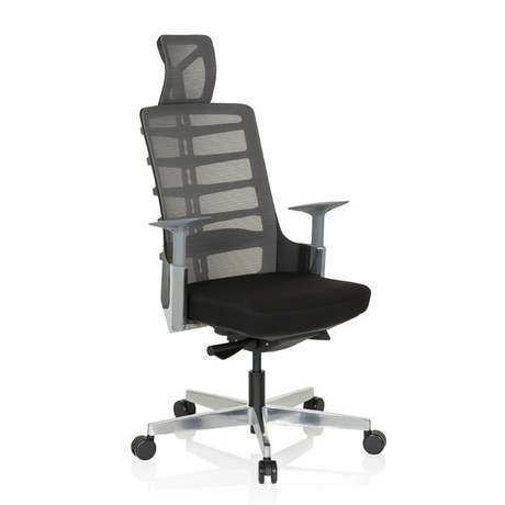 High End kontorstol SKARIF i sort og grå med netryglæn og nakkestøtte fra hjh OFFICE