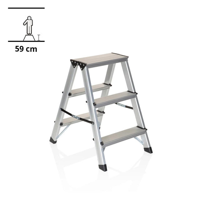 Aluminium foldestige SOLID med tre trin og en højde på 59 cm fra hjh OFFICE