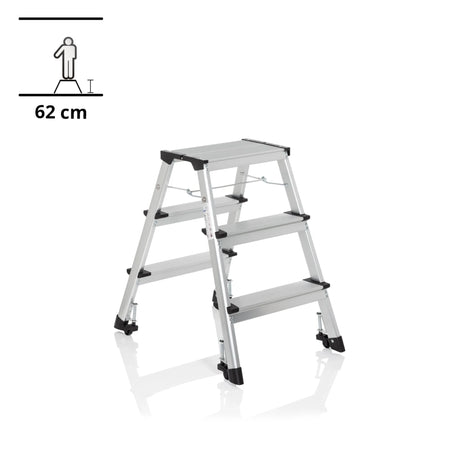 Aluminium Foldestige SOLID IV med tre trin og sorte fødder fra hjh OFFICE