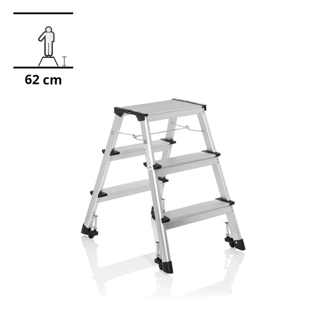 Aluminium Foldestige SOLID IV med tre trin og sorte fødder fra hjh OFFICE