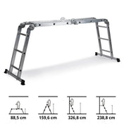 Aluminium Foldestige SOLID W3 med tolv trin i forskellige positioner fra hjh OFFICE