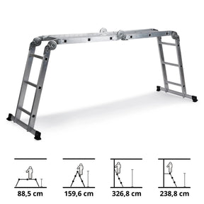 Aluminium Foldestige SOLID W3 med tolv trin i forskellige positioner fra hjh OFFICE