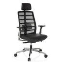 High End kontorstol SPINIO ELITE L med sort netbetræk og lædersæde fra hjh OFFICE