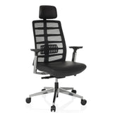 High End kontorstol SPINIO ELITE L med sort netbetræk og lædersæde fra hjh OFFICE