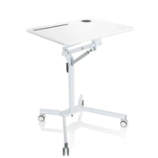 Hvidt ståskrivebord STAND VM-SU I med højdejusterbart stel og hjul fra hjh OFFICE