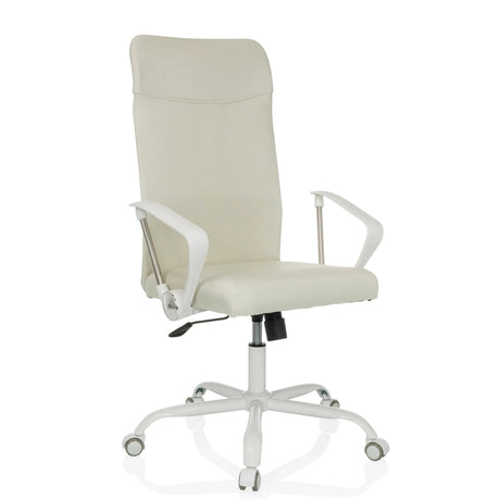 Beige Home Office kontorstol STRYKA W med hvide armlæn og hvidt fodkryds fra hjh OFFICE