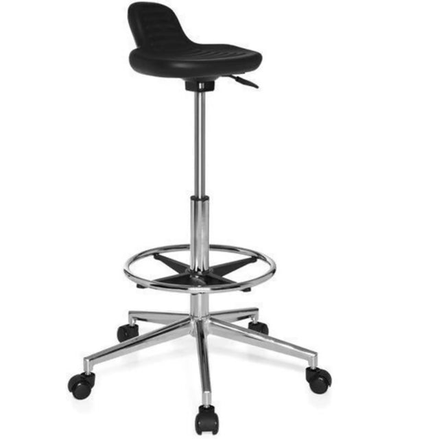 Sort Drejeskammel TOP WORK 03 med forkromet stel, fodring og hjul fra hjh OFFICE