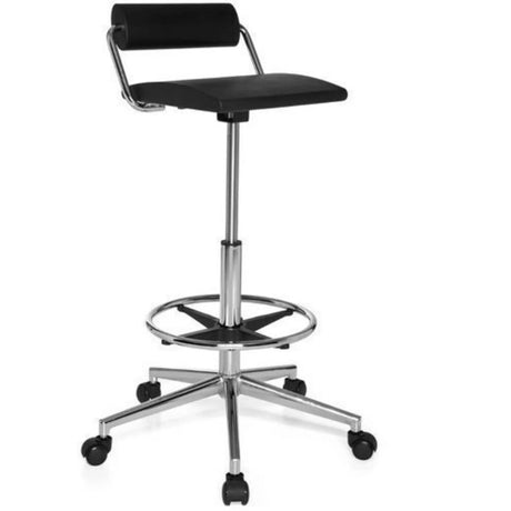 Sort Drejeskammel TOP WORK 28 med forkromet stel, fodring og hjul fra hjh OFFICE