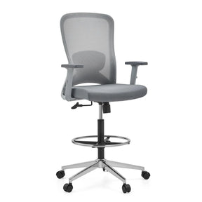 Grå Diskstol Top Work 44 W med netryglæn, fodring og stjernefod med hjul fra hjh OFFICE