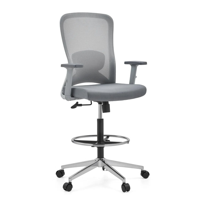 Grå Diskstol Top Work 44 W med netryglæn, fodring og stjernefod med hjul fra hjh OFFICE