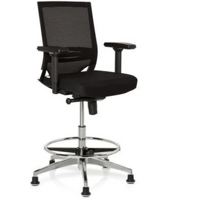 Sort diskstol TOP WORK 77 med netryglæn, fodring og blankt metalstel fra hjh OFFICE