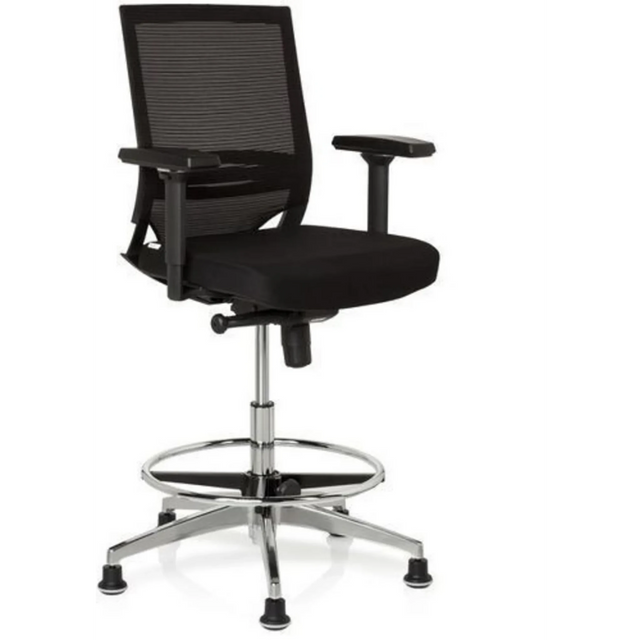 Sort diskstol TOP WORK 77 med netryglæn, fodring og blankt metalstel fra hjh OFFICE