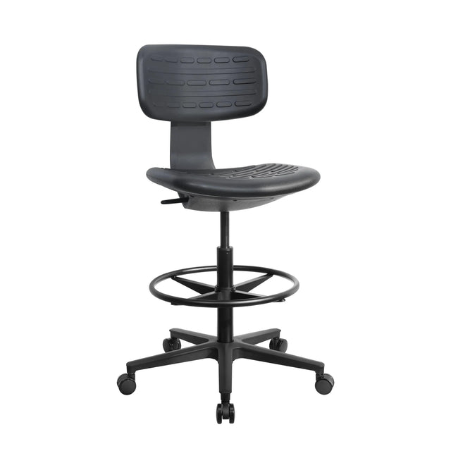 Sort Diskstol TOP WORK B med fodring og krydsfod med hjul fra hjh OFFICE