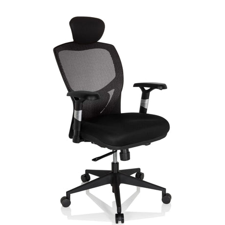 High End kontorstol VENUS BASE i grå-sort med netryglæn og nakkestøtte fra hjh OFFICE