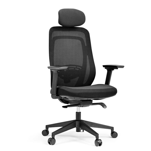 Sort Professionel kontorstol Vivadapt med netryglæn, nakkestøtte og armlæn fra hjh OFFICE