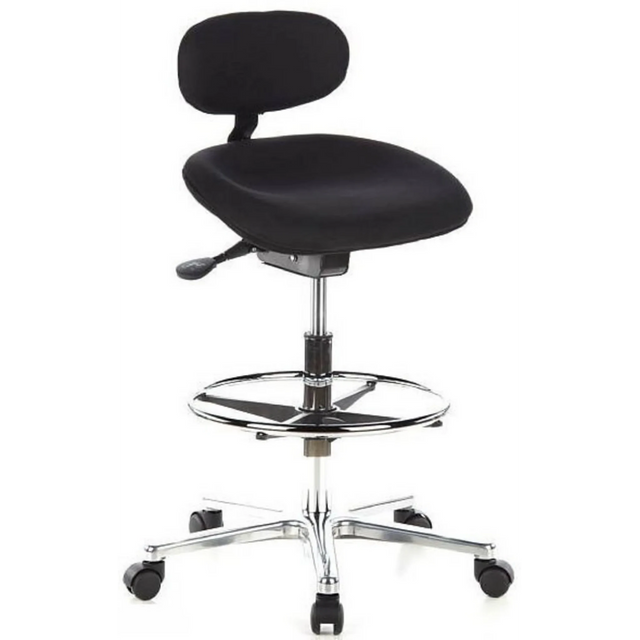 Sort diskstol WORK MF med fodring og forkromet stjernefod på hjul fra hjh OFFICE