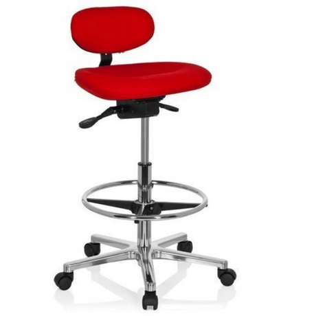 Roter Counterstuhl WORK MF mit glänzendem Chromgestell, Fußring und Rollen von hjh OFFICE