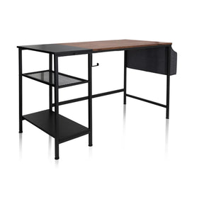 Skrivebord WORKSPACE H I i sort og brun med to hylder og et sidefag fra hjh OFFICE