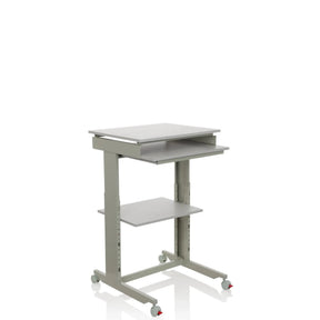 Gråt Ståskrivebord WORKSTATION med tastaturbakke, en hylde og hjul fra hjh OFFICE
