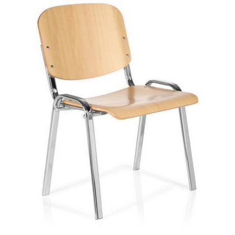 Stol med fire ben XT 600 C H i lyst bøgetræ med forkromet metalstel og armlæn fra hjh OFFICE